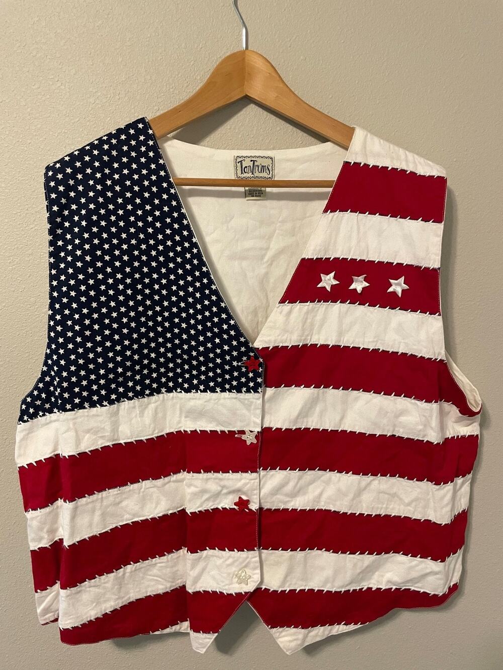Vintage Tantrums Vest Womens 2X Multicolor USA Flag Patriotic Stars Stripes